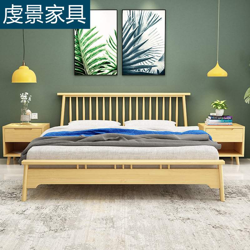 北欧实木温莎床日式原木色床1.8米1.5单双人床现代简约床主卧家具