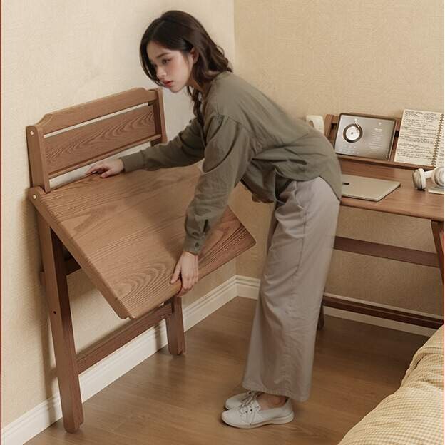 实木折叠书桌学生家用电脑桌卧室小户型床边学习小桌子简易办公桌