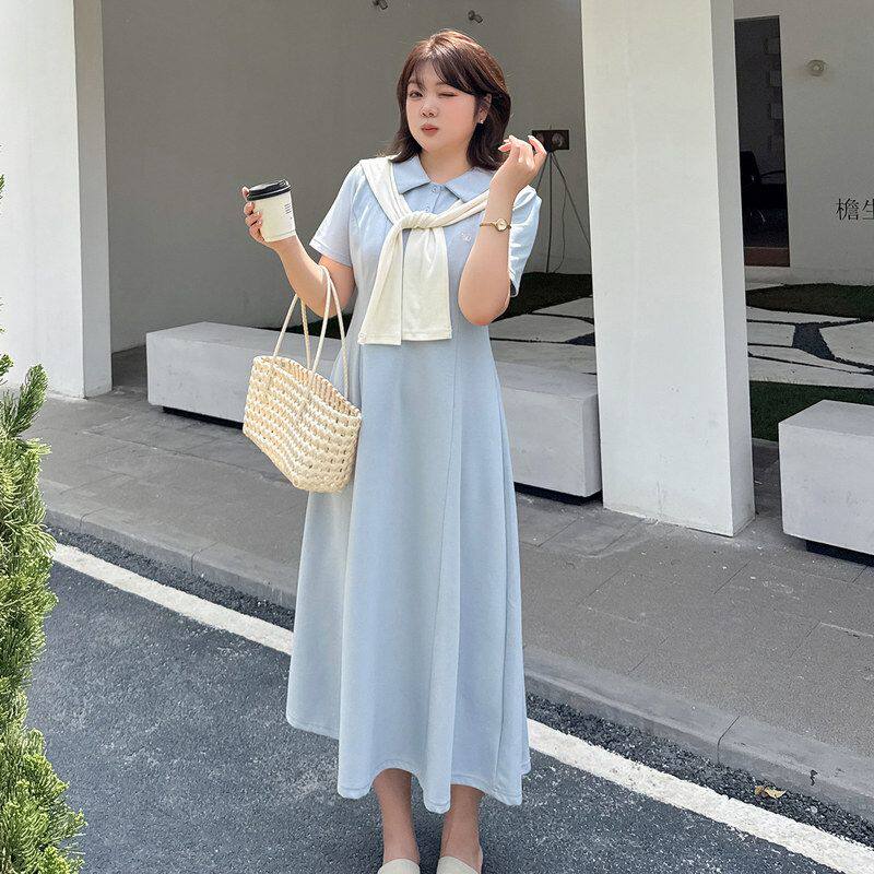 夏长裙披肩214366时尚显瘦领olo收腰p大码女装学院风2026连衣裙