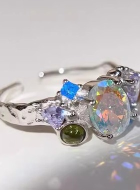 欧泊肌理INS锆石小众镶月光石微