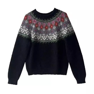 25小圆领套头毛衣费尔岛U1441复古碎花新潮冬季 女 加厚宽松新款