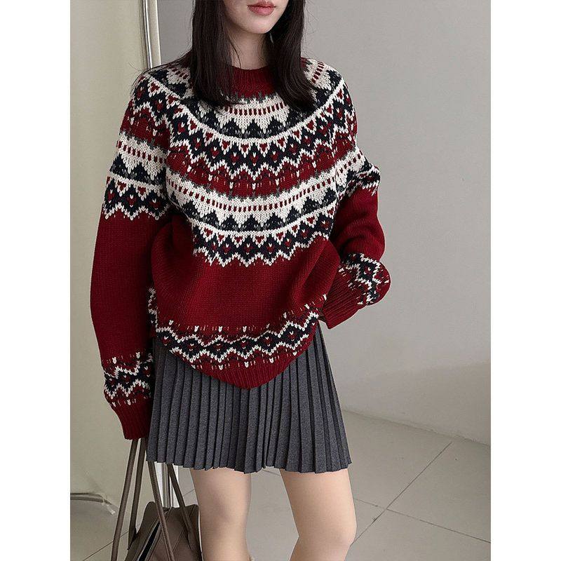 女慵懒费尔岛复古 针织衫毛衣加厚感ss961冬季套头粗针圣诞,女装/女士精品,毛衣,淘宝优惠券,粉丝福利购,淘宝优惠卷