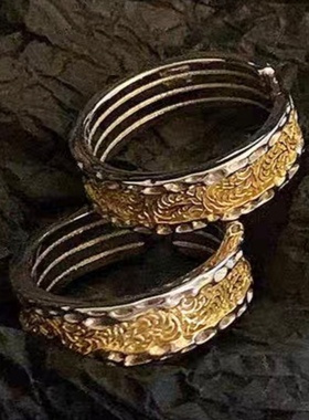 指环撞色纯银唐草纹复古s925设计