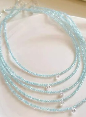 百搭链珠串切面小米天然人鱼之泪女小众锁骨纯银天河石珠s925项链