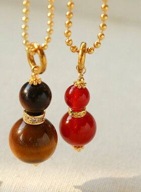 项链吊坠原创虎眼石女毛衣链链