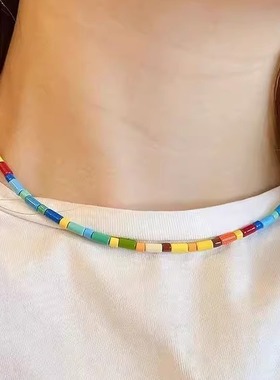 彩色白百何少女项链同款戴小众