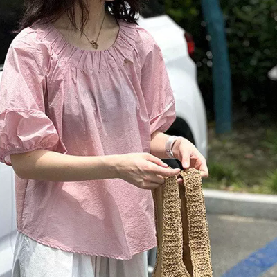 上衣新款高级感女衬衫泡泡袖纯色