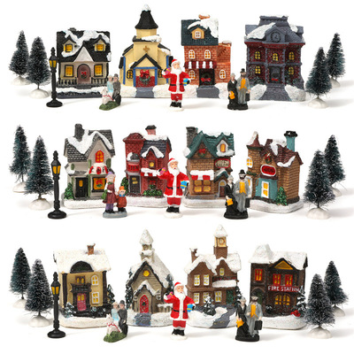 Christmas decorations, glowing house pieces, decoration set