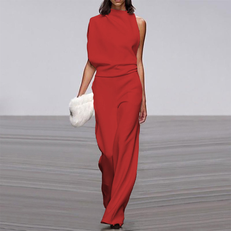 Women's leggings one-shouldered european-collared jumpsuit