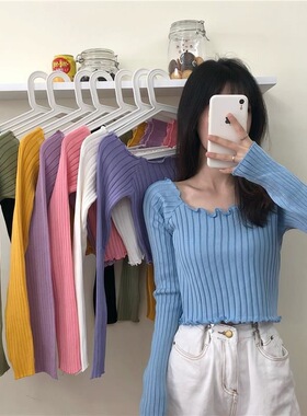 Ear fungus edge slim fit shoulder T-shirt for women, short