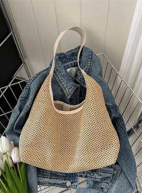 women Vintage woven large capacity single shoulder beach Bag