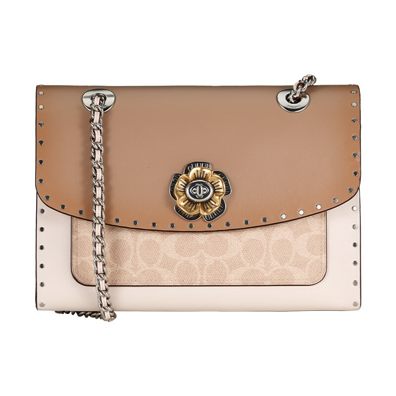 COACH专柜款山茶花中号单肩包斜挎包粉白经典印花967