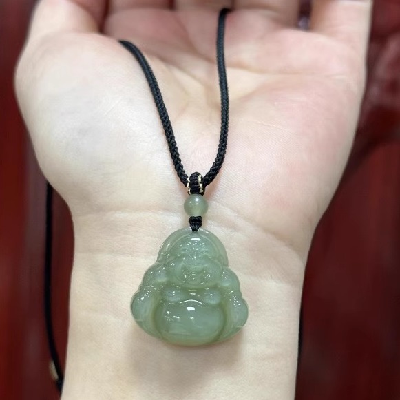 天然和田玉佛吊坠女玉石弥勒佛像佛公项链挂件玉佩高油晴水玉坠
