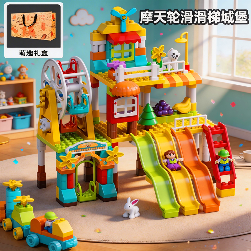大颗粒房子积木滑滑梯DIY城堡拼装儿童宝宝男孩女孩玩具3岁以上