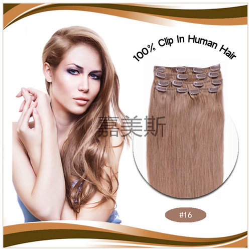 欧美真人发接发假发16#humanhair70g-100g女套装卡子发厂家假发片