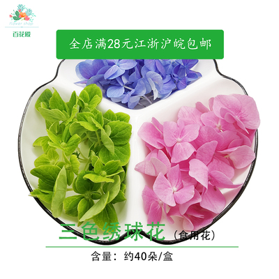 绣球花新鲜三色花粉色蓝色绿色食用花草饭店西餐摆盘装饰蛋糕烘焙