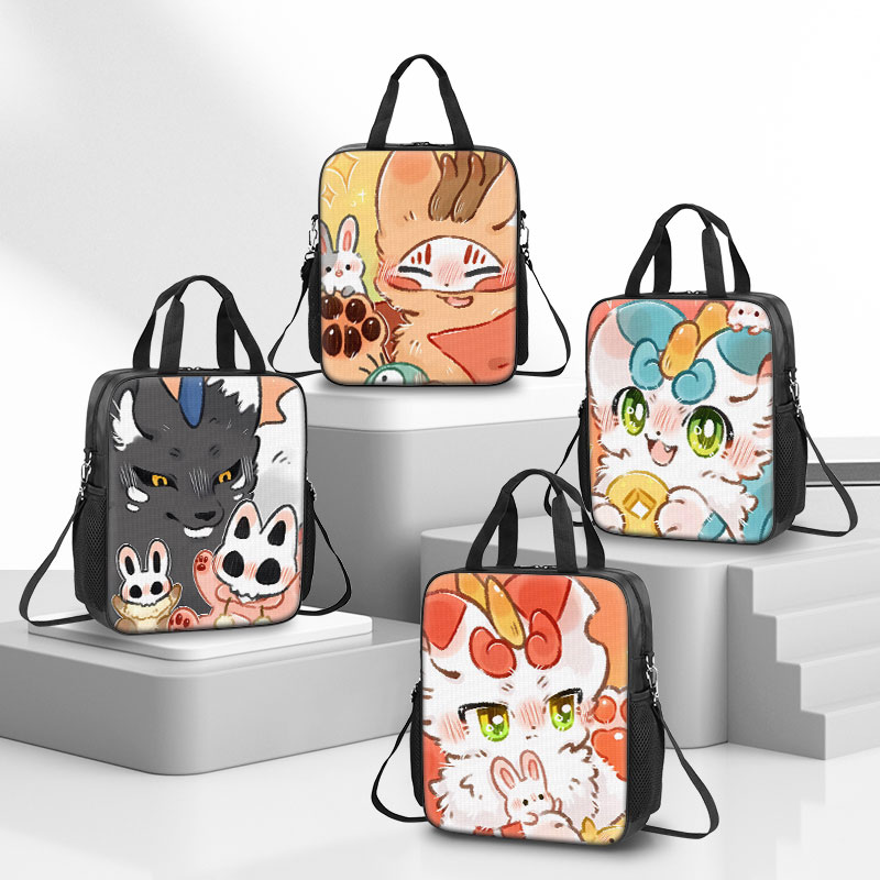 有兽焉补习袋男孩手提袋女小学生作业拎书袋儿童学习补课包美术袋初中生帆布包轻便手提包斜跨防水白泽四不像