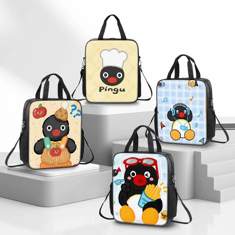 PINGU企鹅军可爱补习袋2026新款男孩小学生手提袋女学生拎书袋初中生帆布补课包儿童一年级美术袋手提包卡通