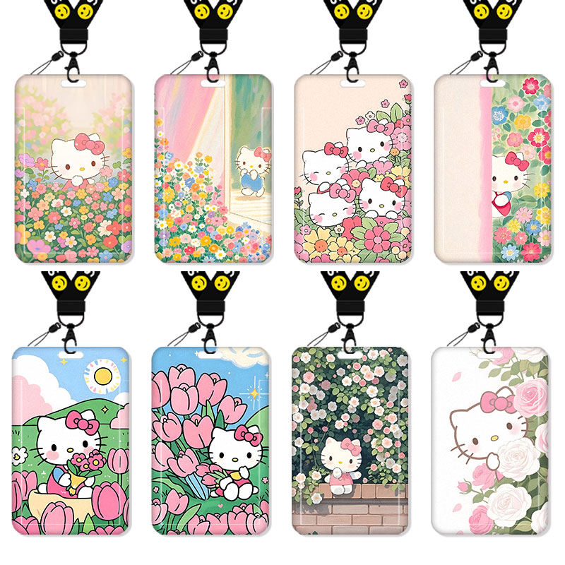 唯美花海HelloKitty猫周边卡套高颜值饭卡校园卡保护套公交卡学生水卡证件小卡片套工作证工牌证件套校牌挂绳