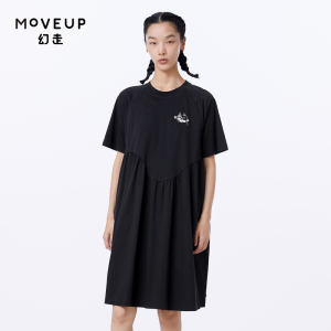 MOVEUP幻走2023夏季新款.FUN系列 绣花口袋设计师纯棉针织连衣裙