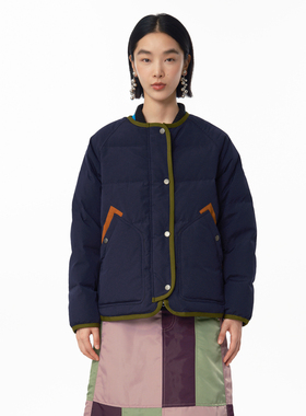 MOVEUP幻走2024冬季新款.FUN系列圆领撞色包边师短款轻薄羽绒服女