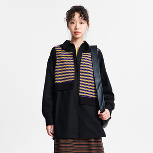 MOVEUP幻走2025冬季新款.FUN系列假两件不对称马甲中长款衬衫女