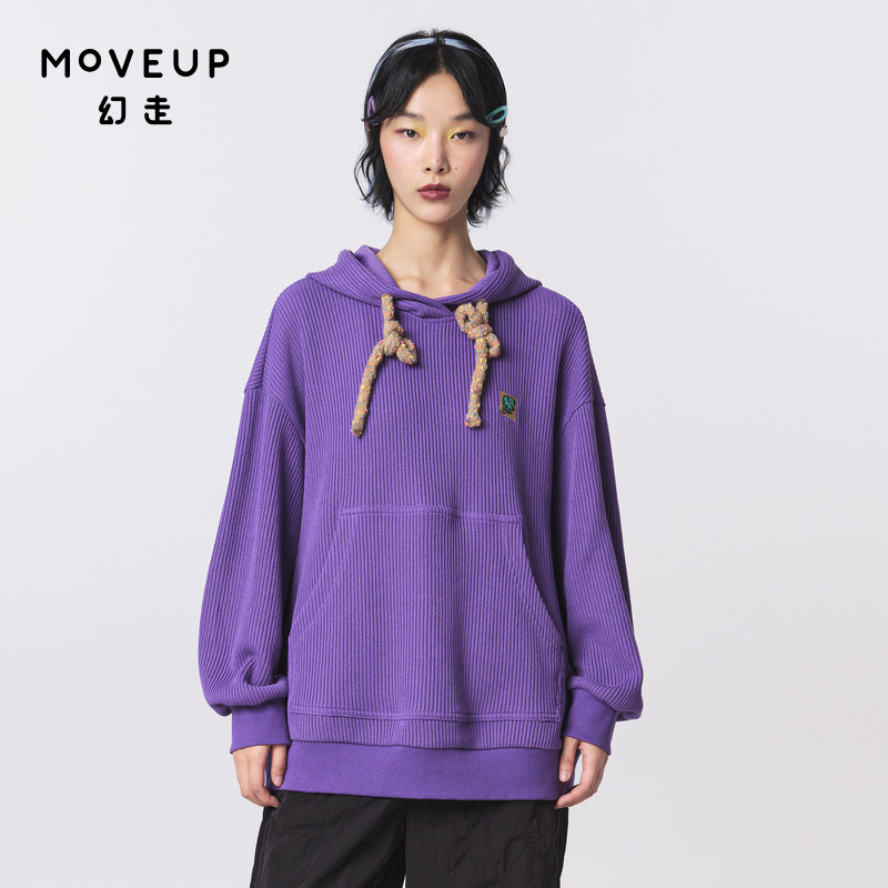 MOVEUP幻走2023冬季新款.FUN系列连帽大贴袋绣花设计师短款卫衣女