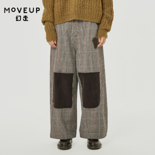 贴布绣花格子设计师休闲直筒裤 MOVEUP幻走2021冬季 女 商场同款