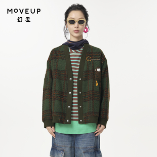 毛呢外套女 .FUN系列V领趣味毛巾绣中长款 MOVEUP幻走2024秋季 新款
