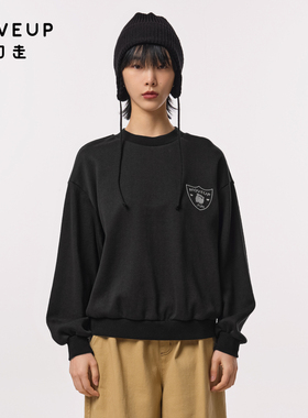 MOVEUP幻走2023秋季新款.FUN系列 圆领落肩设计师绣花短款卫衣女