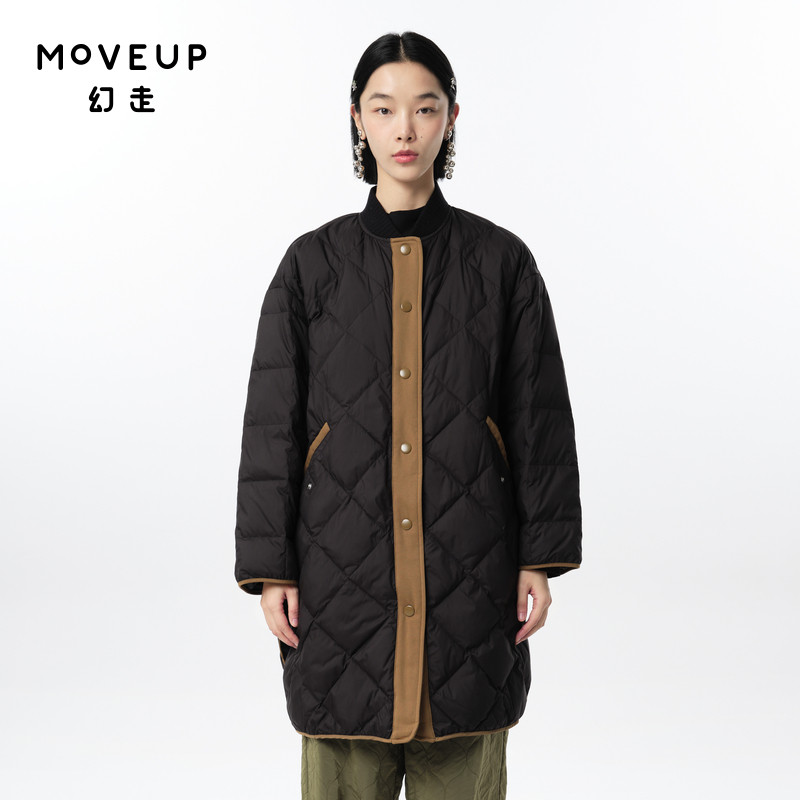 MOVEUP幻走2023冬季新款.FUN系列罗纹领撞色设计师长款羽绒服女,女装/女士精品,羽绒服,淘宝优惠券,粉丝福利购,淘宝优惠卷