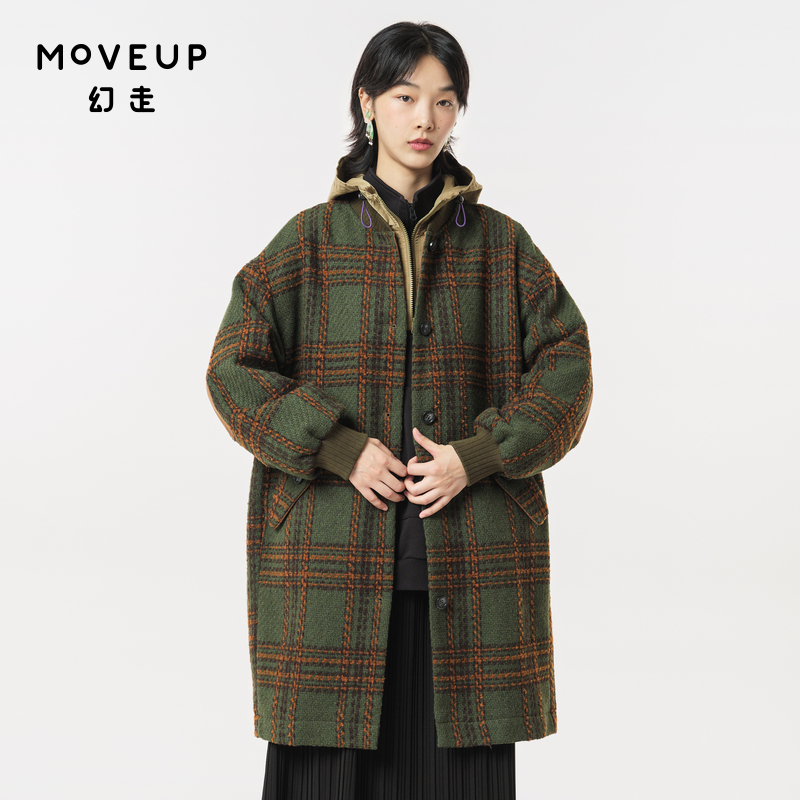 Moveup长款设计师绣花毛呢外套