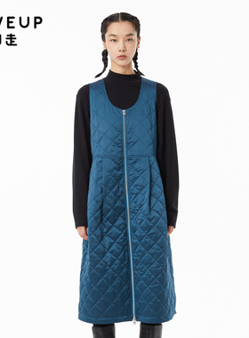 MOVEUP幻走2022冬季新款.FUN系列 V领无袖拉链印花设计师背带裙