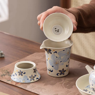 灵兰百合公道杯茶滤陶瓷匀杯家用分茶器茶海茶隔轻奢功夫茶具茶漏