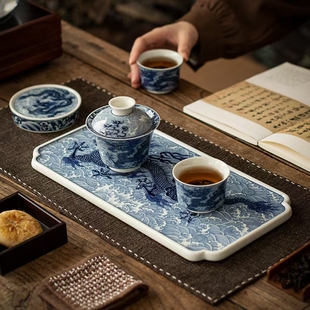 景德镇青花瓷龙纹三才盖碗可悬停防烫泡茶碗家用陶瓷功夫茶具