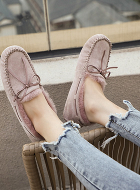 AΖUGGОNE澳洲皮毛一体豆豆鞋女冬加绒毛毛瓢鞋羊毛孕妇保暖棉鞋