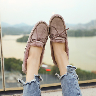 澳洲AΖUGGОNE皮毛一体豆豆鞋2025新款女冬加绒厚底外穿毛毛瓢鞋