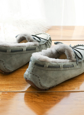 澳洲皮毛一体豆豆鞋女冬加绒冬季外穿真皮羊皮毛一体鞋AΖUGGОNE