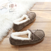 一脚蹬瓢鞋 官方旗舰店澳洲羊皮毛一体豆豆鞋 女冬加绒孕妇保暖棉鞋