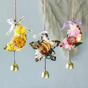 节日手工花艺沙龙藤编花环永生干花diy发光风铃藤环车载挂饰材料