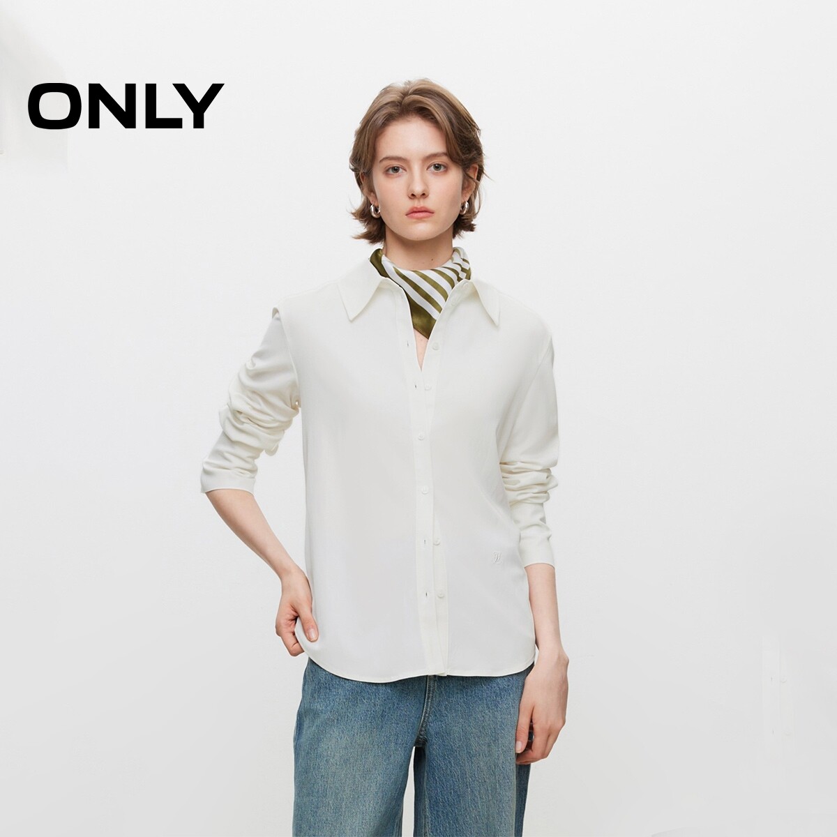 【ONLY奥莱】春季新款法式简约优雅宽松显瘦长袖正肩衬衫女