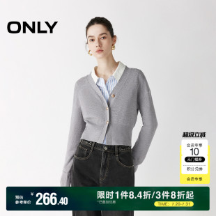 新款 落肩长袖 ONLY2025夏季 文艺甜美软糯亲肤V领短款 女 开衫 针织衫
