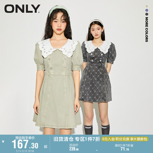 A字牛仔连衣裙女 ONLY奥莱夏季 甜美娃娃领泡泡袖