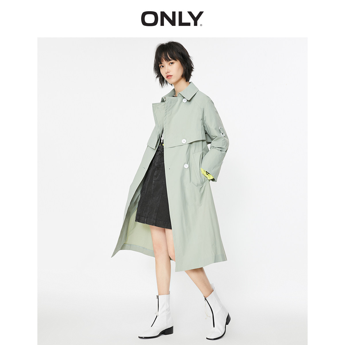 ONLY奥莱秋季新款中长款字母休闲简约薄风衣外套女|120136530