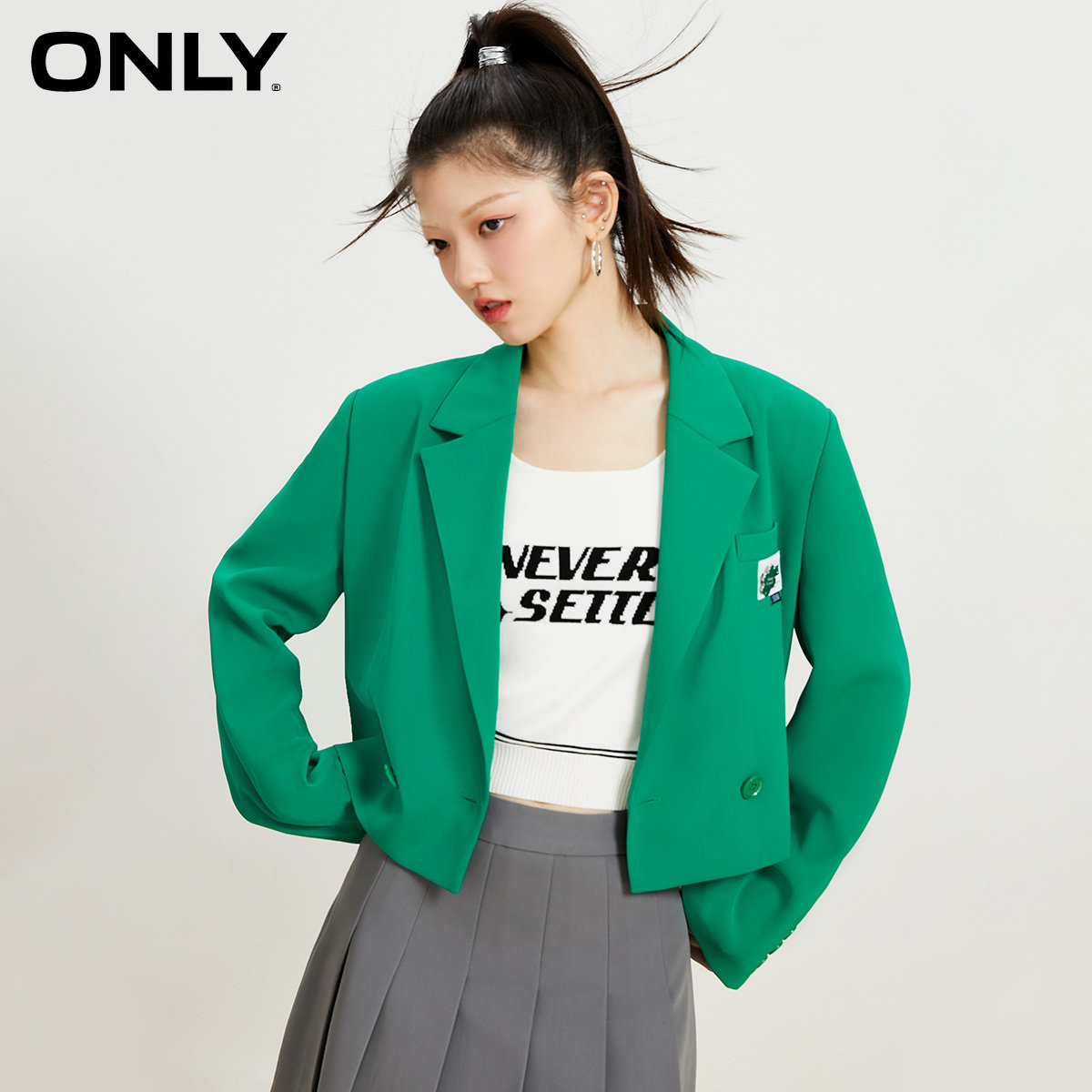 ONLY双排扣直筒短款西服