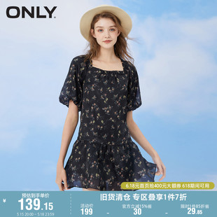 连衣裙女 ONLY奥莱夏季 小苹果黑色底色印花短款