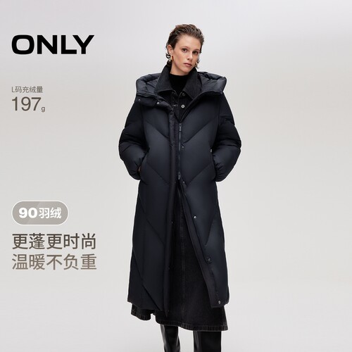 ONLY长款连帽立领羽绒服