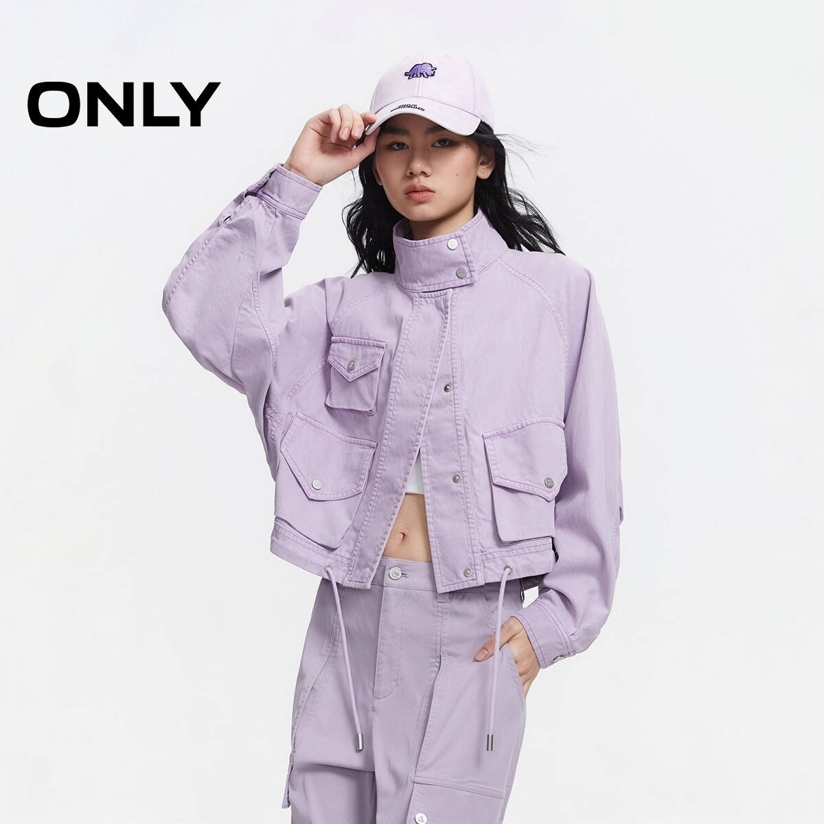 ONLY立领宽松蝙蝠袖风衣外套