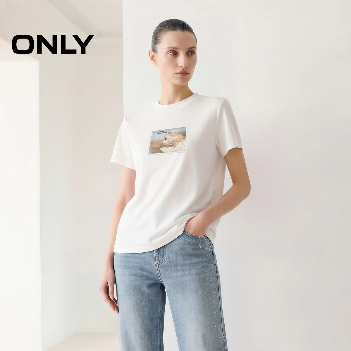 ONLY萌趣小狗印花宽松正肩T恤女图片