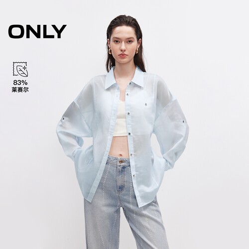 ONLY含莱赛尔上衣落肩宽松衬衫女